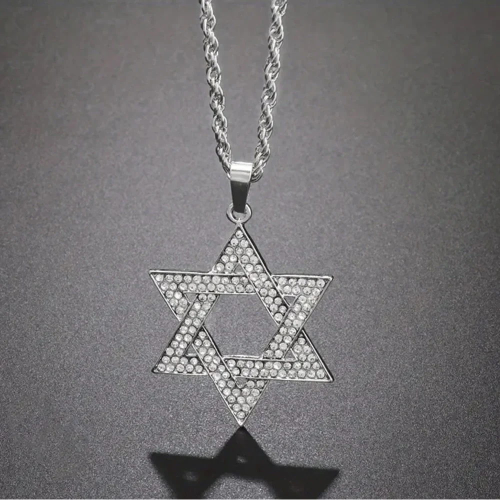NEW Silver Star of David Trend Hexagonal Star Pendant Necklace